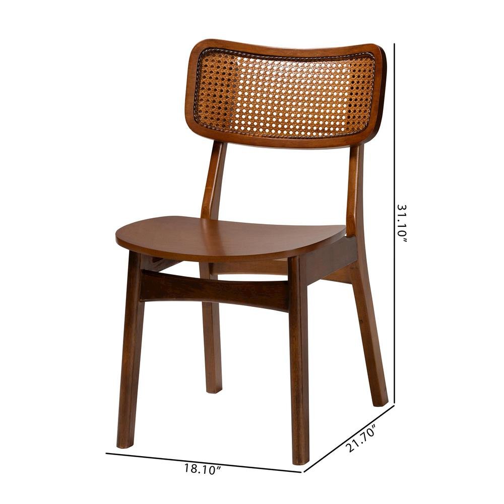 Walnut Brown Finished Wood and Rattan 2-Piece Dining Chair Set. Picture 18