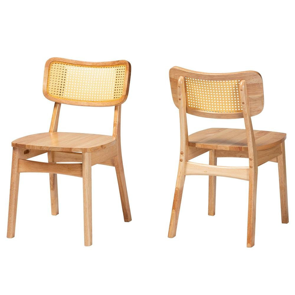 Oak Brown Finished Wood and Rattan 2-Piece Dining Chair Set. Picture 10