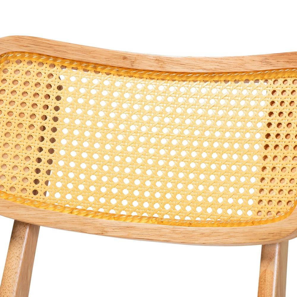 Camilo Mid-Century Modern Oak Brown Finished Wood and Rattan 5-Piece Dining Set. Picture 15