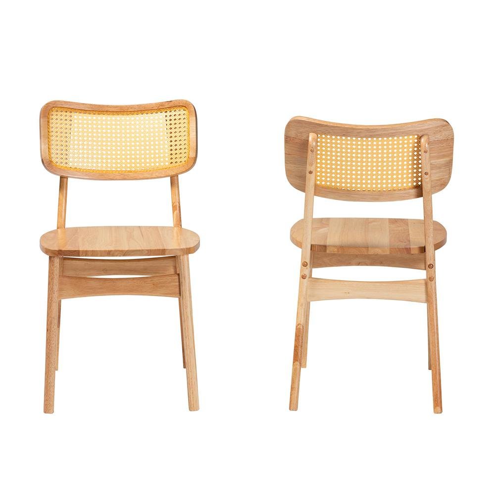 Oak Brown Finished Wood and Rattan 2-Piece Dining Chair Set. Picture 11