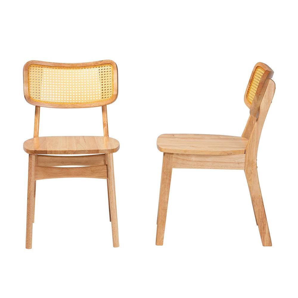Oak Brown Finished Wood and Rattan 2-Piece Dining Chair Set. Picture 12