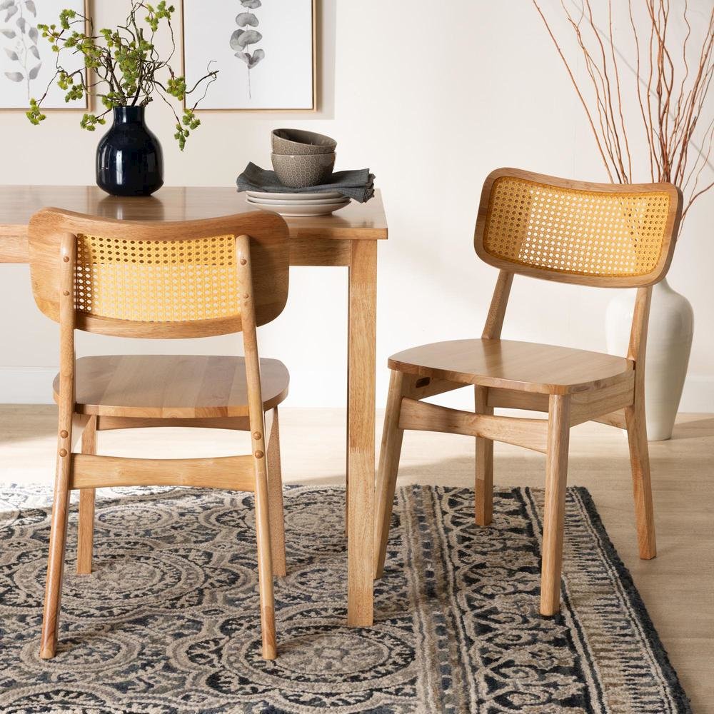 Oak Brown Finished Wood and Rattan 2-Piece Dining Chair Set. Picture 16