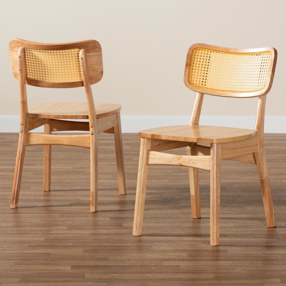Oak Brown Finished Wood and Rattan 2-Piece Dining Chair Set. Picture 17