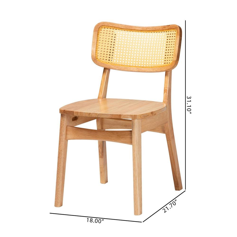 Oak Brown Finished Wood and Rattan 2-Piece Dining Chair Set. Picture 18