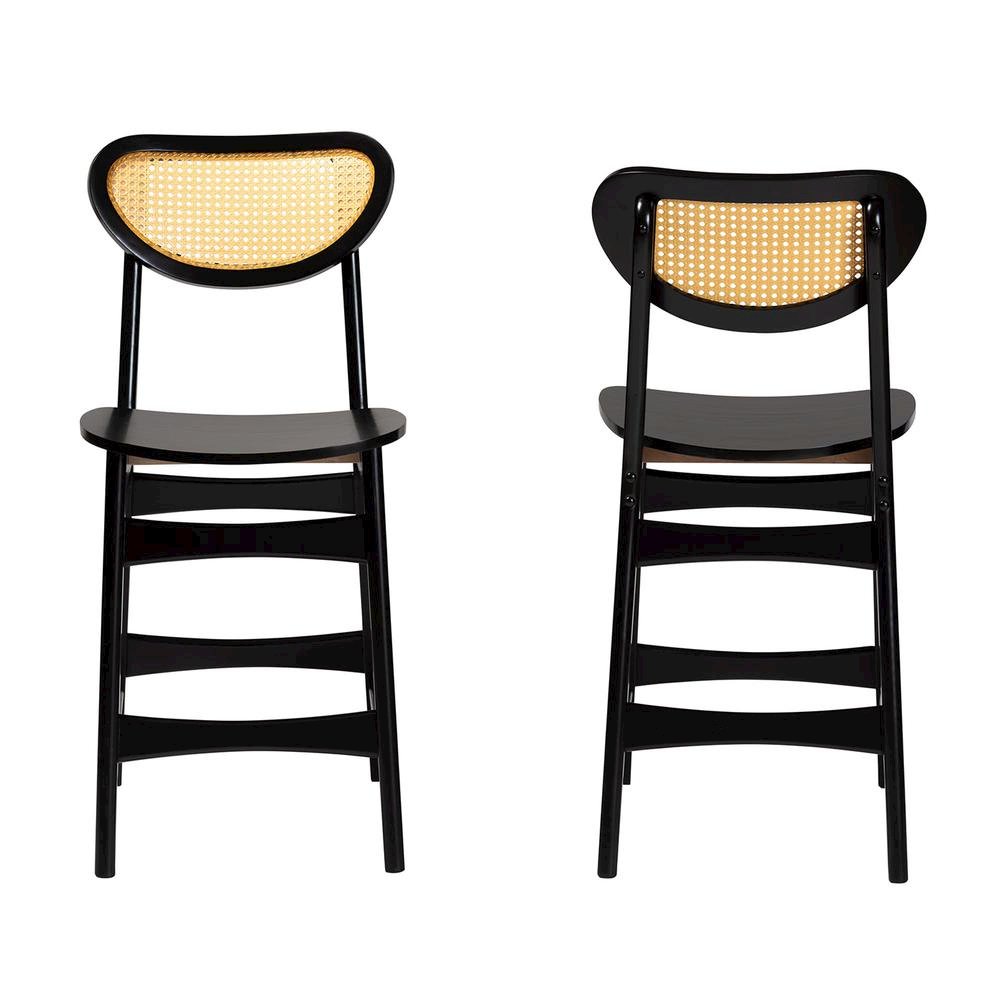 Dark Brown Finished Wood and Rattan 2-Piece Counter Stool Set. Picture 11