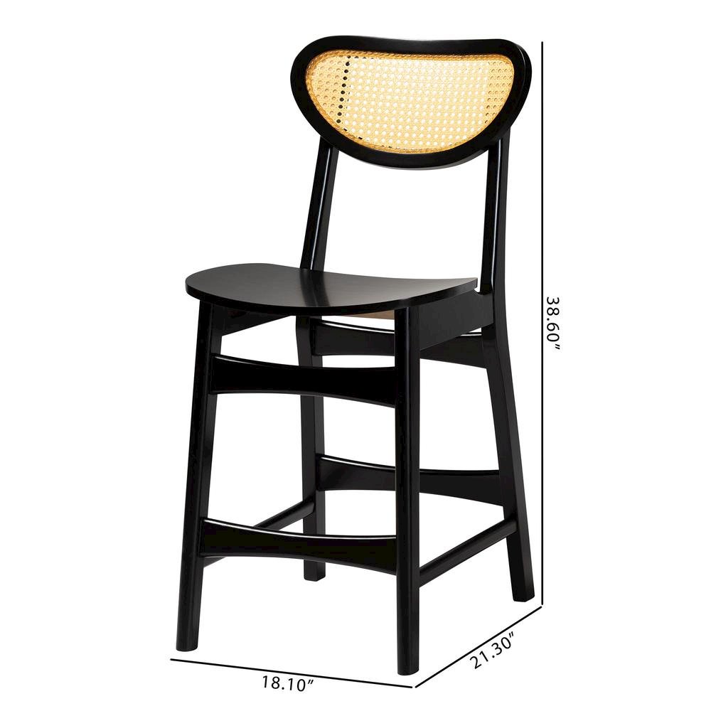 Dark Brown Finished Wood and Rattan 2-Piece Counter Stool Set. Picture 18