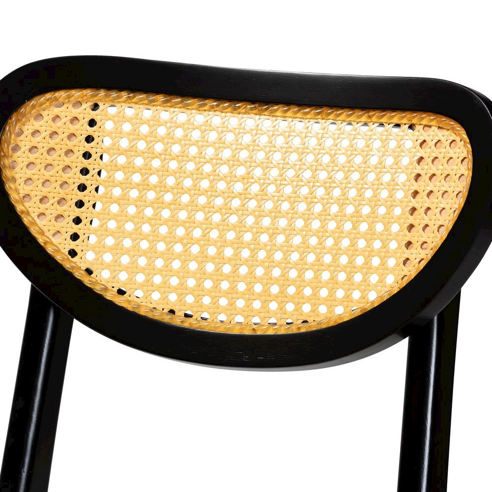 Hesper Mid-Century Modern Dark Brown Finished Wood and Rattan 5-Piece Pub Set. Picture 15