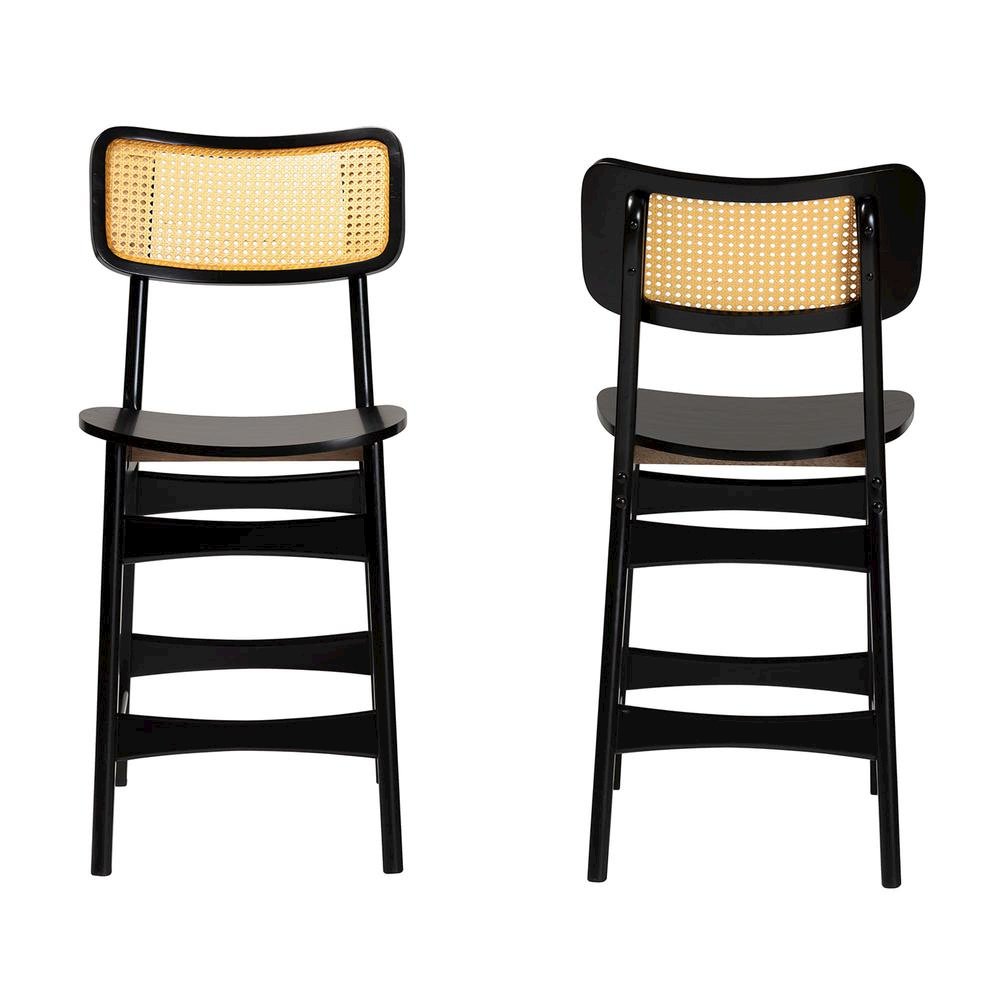Dark Brown Finished Wood and Rattan 2-Piece Counter Stool Set. Picture 11