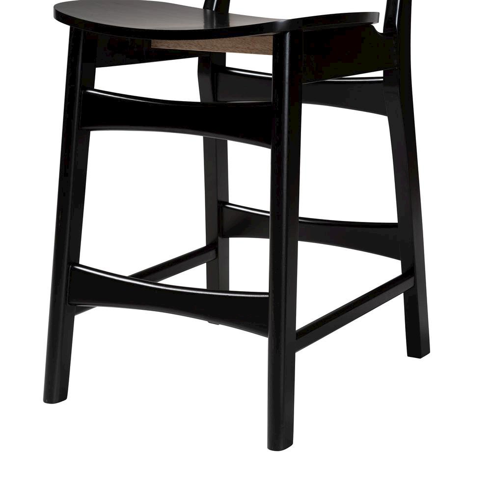 Dark Brown Finished Wood and Rattan 2-Piece Counter Stool Set. Picture 14