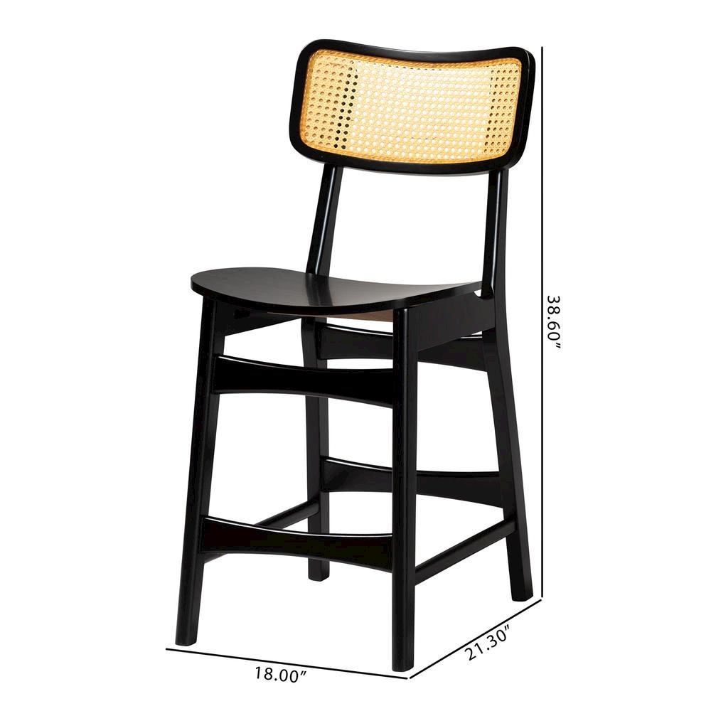 Dark Brown Finished Wood and Rattan 2-Piece Counter Stool Set. Picture 18