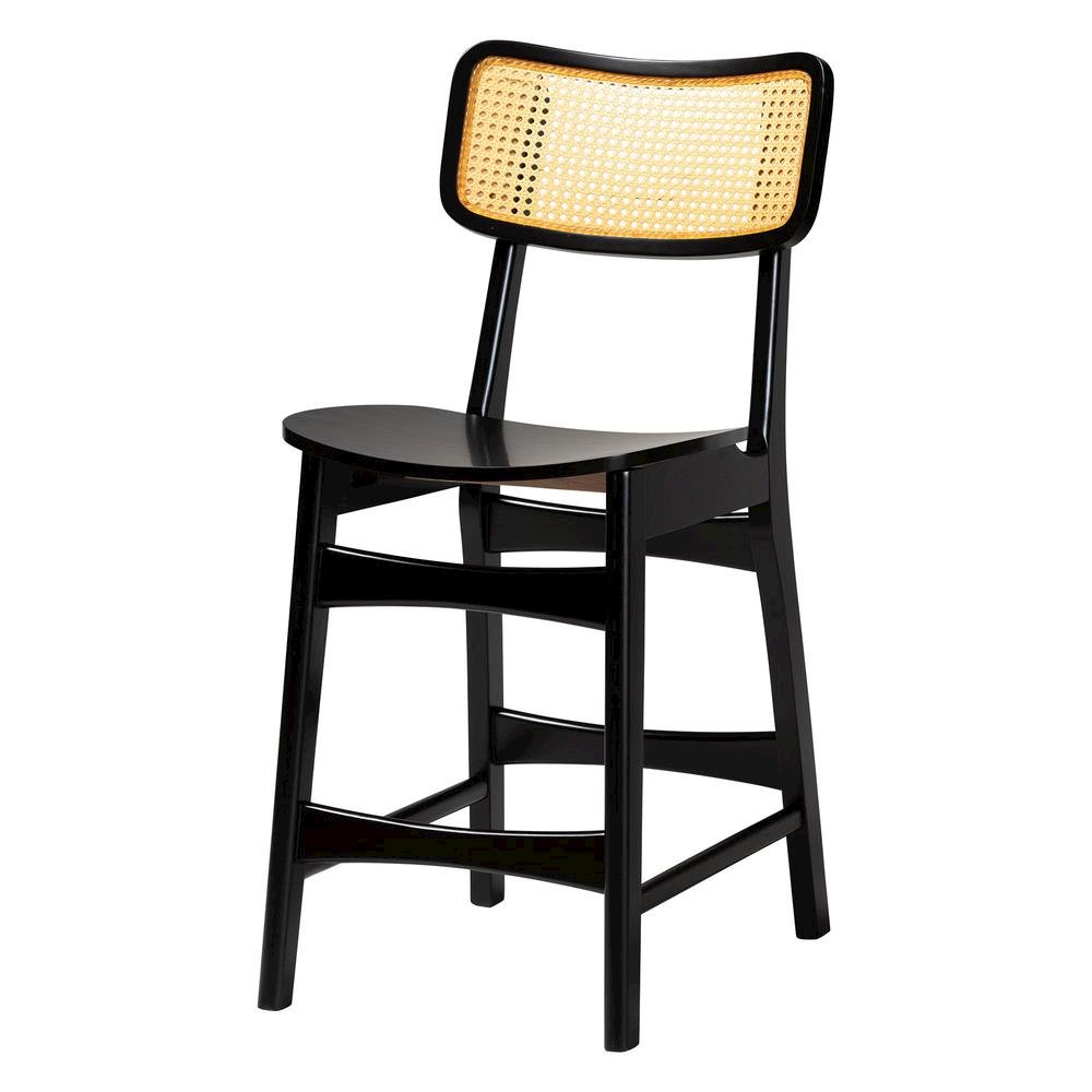 Tafari Mid-Century Modern Dark Brown Finished Wood and Rattan Pub Set. Picture 12