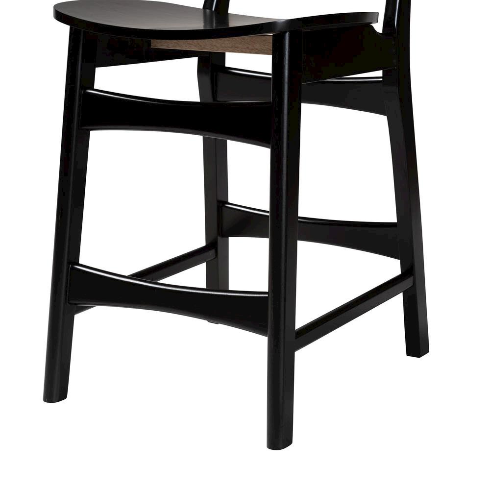 Tafari Mid-Century Modern Dark Brown Finished Wood and Rattan Pub Set. Picture 16
