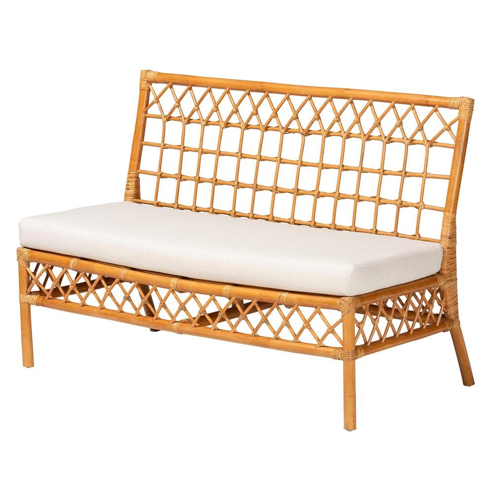 Capella Modern Bohemian Honey Rattan Dining Bench. Picture 11