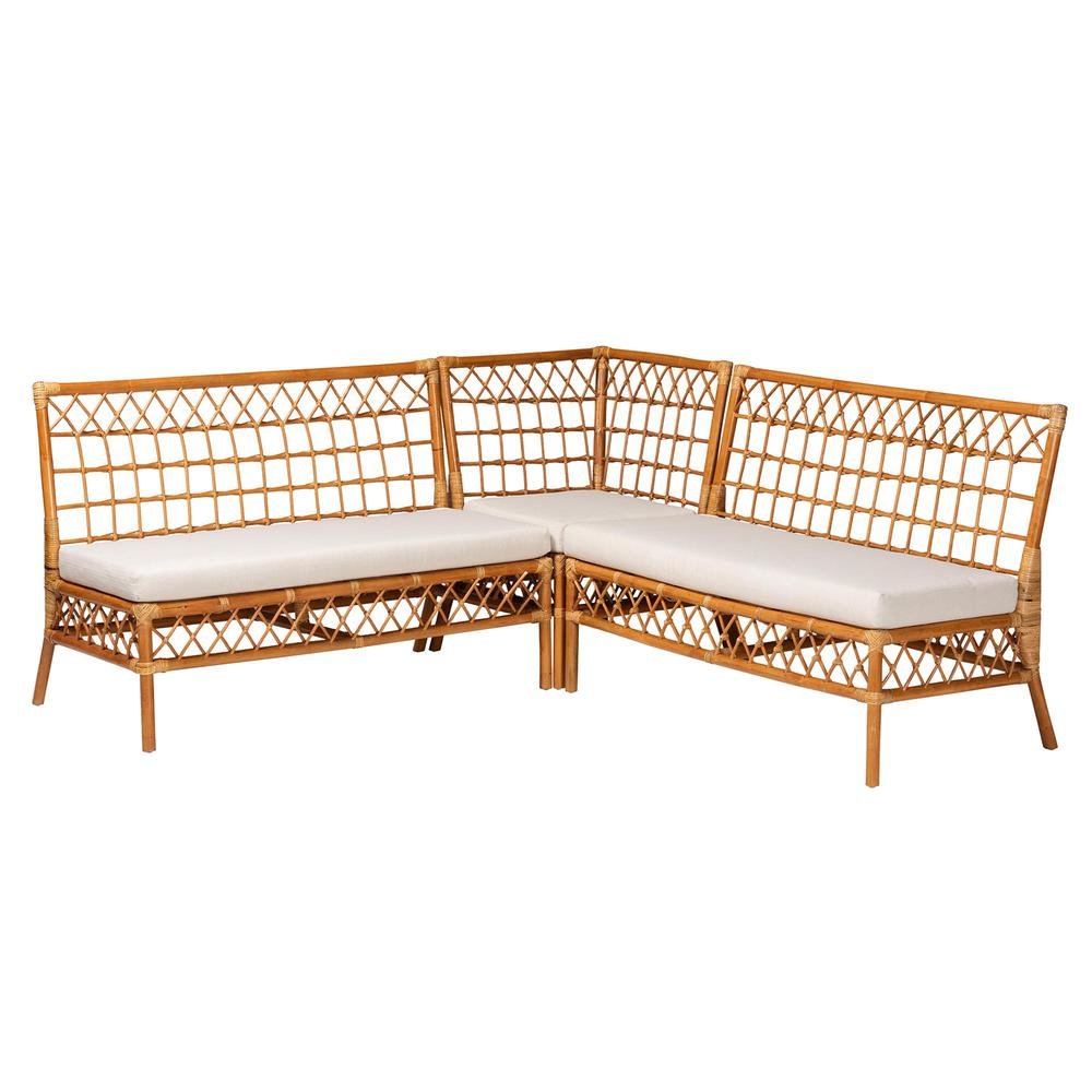 Bohemian Honey Rattan 3-Piece Dining Nook Banquette Set. Picture 10