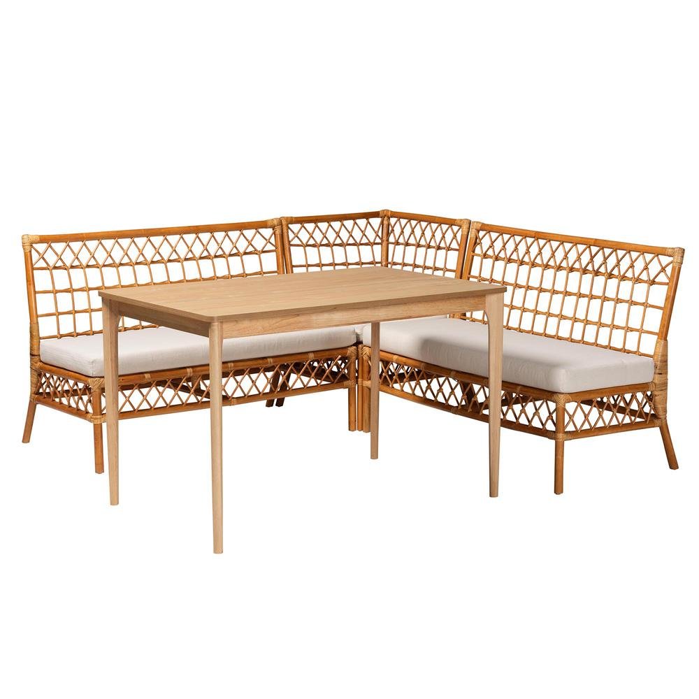 bali & pari Adora Modern Bohemian Honey Rattan 4-Piece Dining Nook Set. Picture 12
