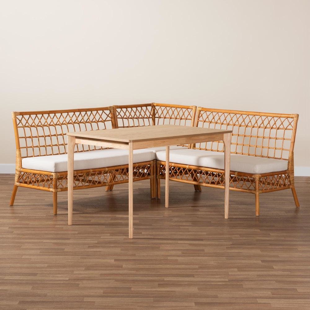 bali & pari Adora Modern Bohemian Honey Rattan 4-Piece Dining Nook Set. Picture 21