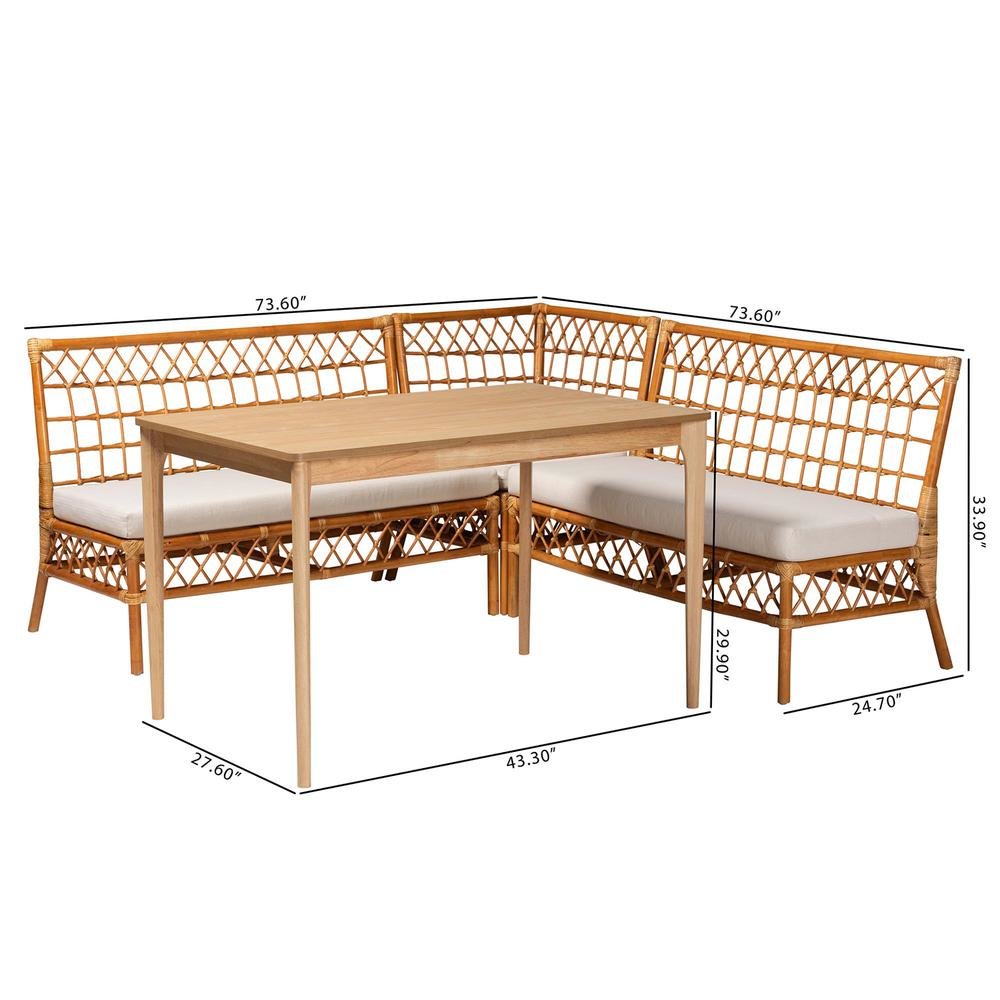 bali & pari Adora Modern Bohemian Honey Rattan 4-Piece Dining Nook Set. Picture 22