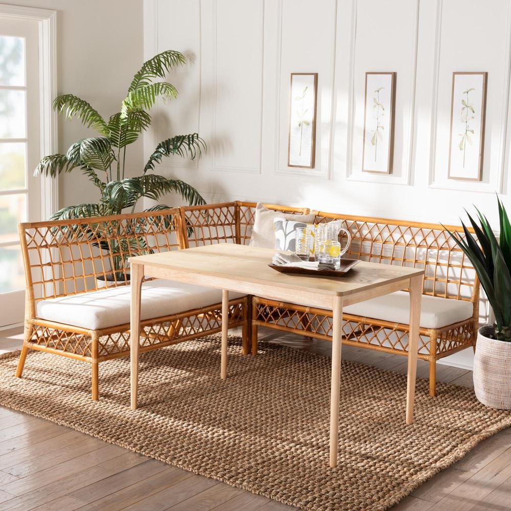bali & pari Adora Modern Bohemian Honey Rattan 4-Piece Dining Nook Set. Picture 20