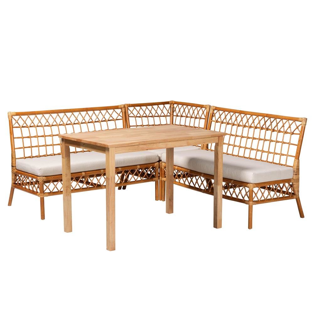 bali & pari Aina Modern Bohemian Honey Rattan 4-Piece Dining Nook Set. Picture 12