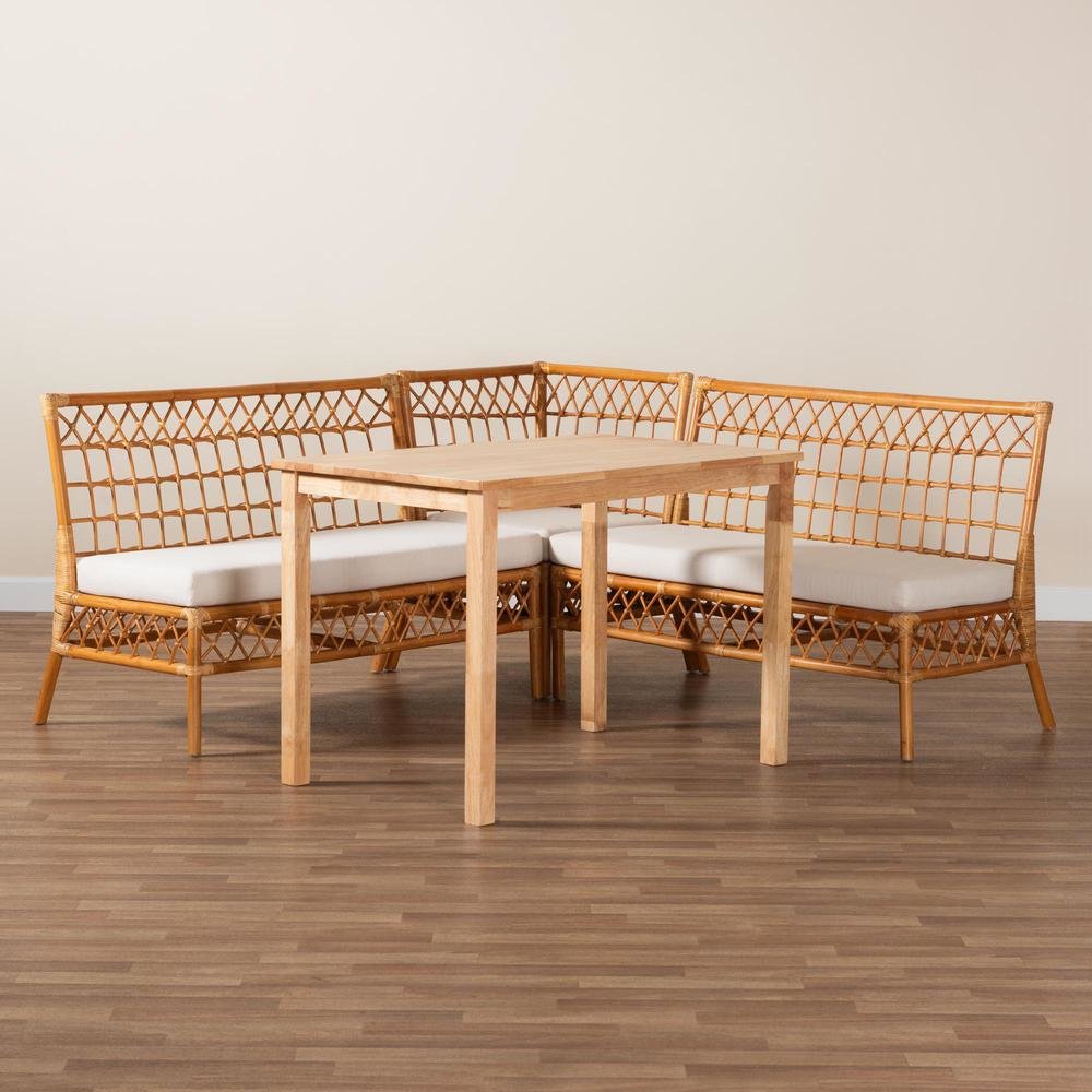bali & pari Aina Modern Bohemian Honey Rattan 4-Piece Dining Nook Set. Picture 21
