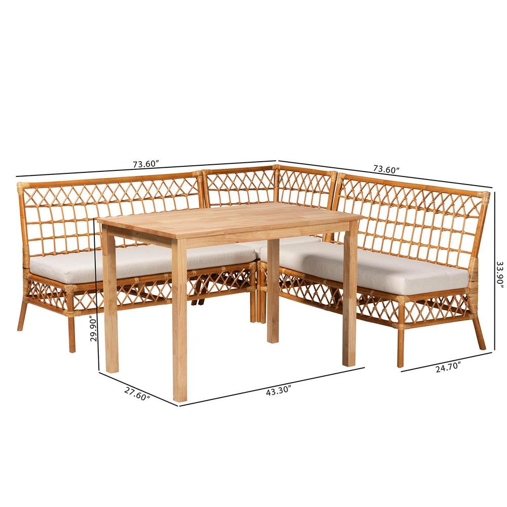 bali & pari Aina Modern Bohemian Honey Rattan 4-Piece Dining Nook Set. Picture 22