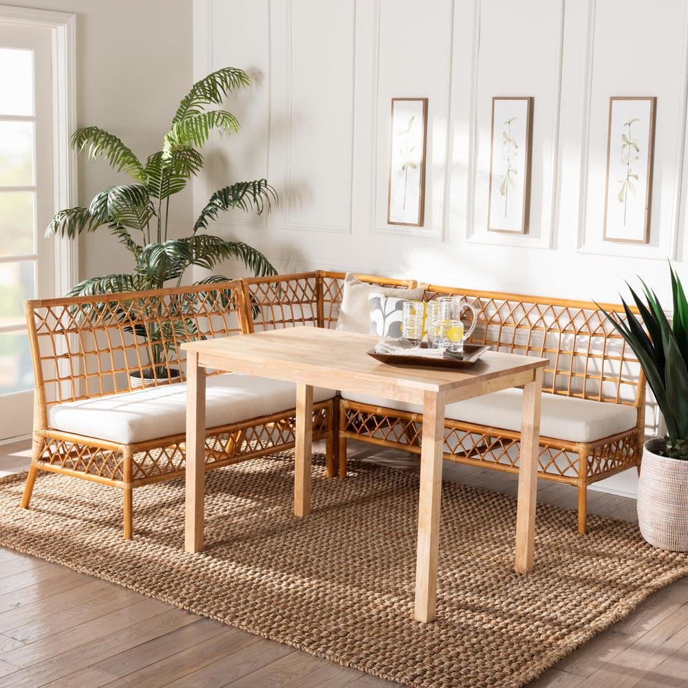 bali & pari Aina Modern Bohemian Honey Rattan 4-Piece Dining Nook Set. Picture 20