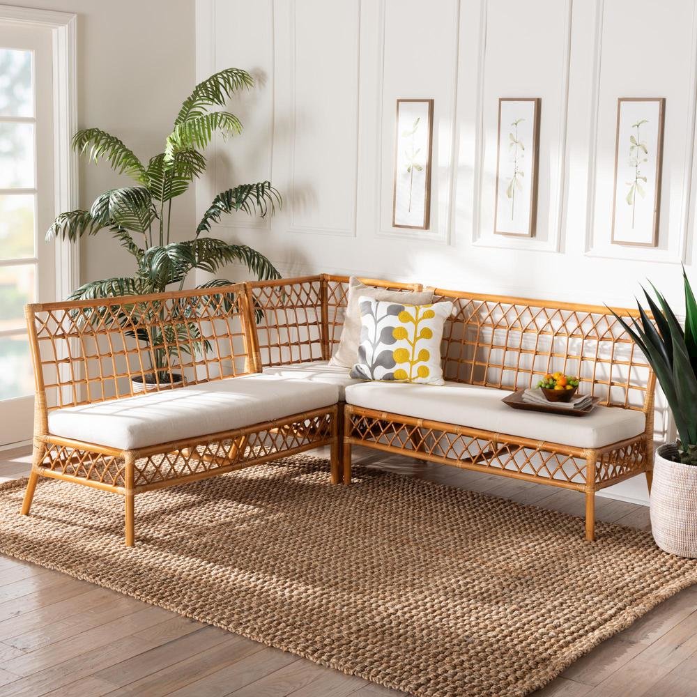 Bohemian Honey Rattan 3-Piece Dining Nook Banquette Set. Picture 16