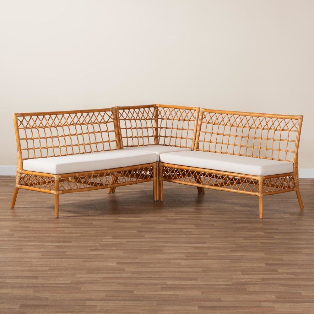 Bohemian Honey Rattan 3-Piece Dining Nook Banquette Set. Picture 17