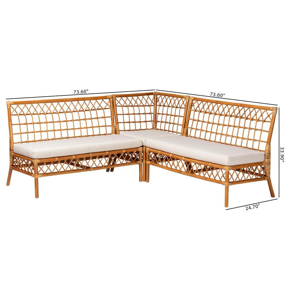 Bohemian Honey Rattan 3-Piece Dining Nook Banquette Set. Picture 18