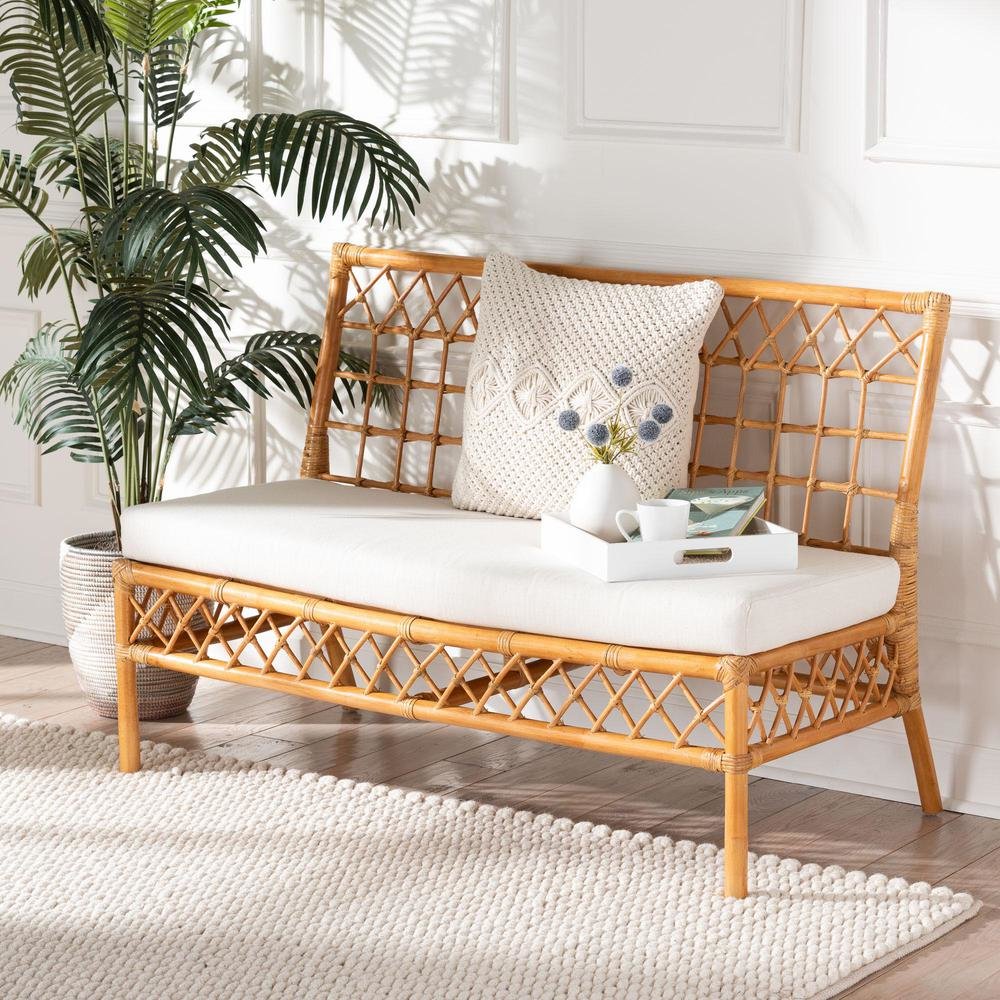 Capella Modern Bohemian Honey Rattan Dining Bench. Picture 18