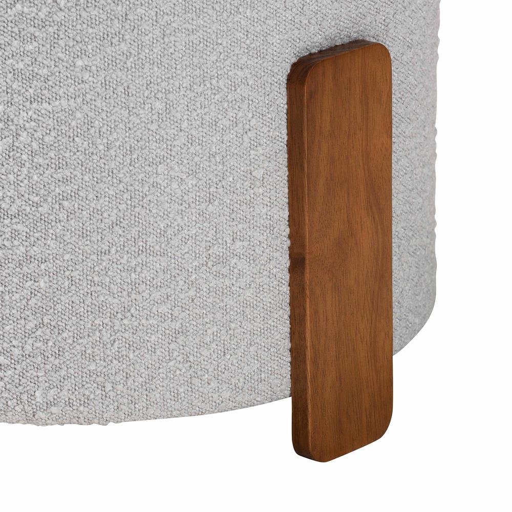 Light Grey Boucle Fabric and Walnut Brown Finished Wood Ottoman Footstool. Picture 10