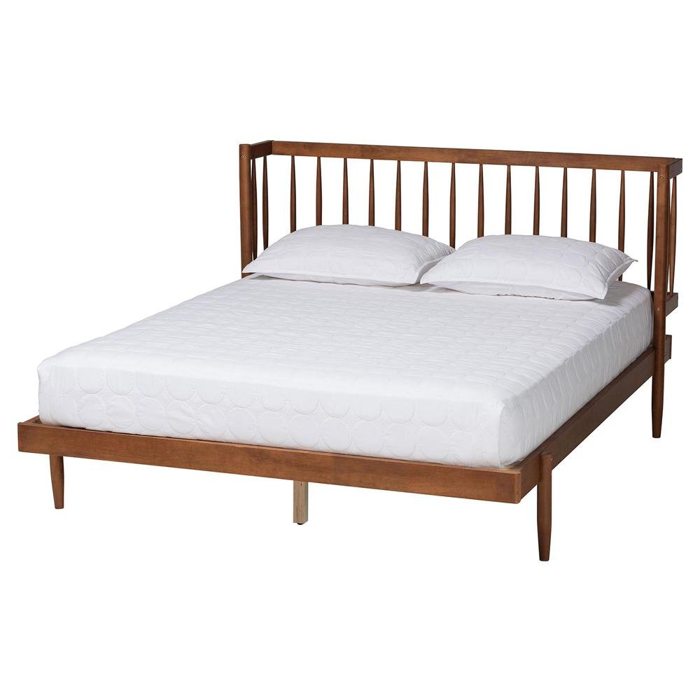 Calderon Retro-Modern Walnut Brown Finished Wood Queen Size Platform Bed. Picture 10