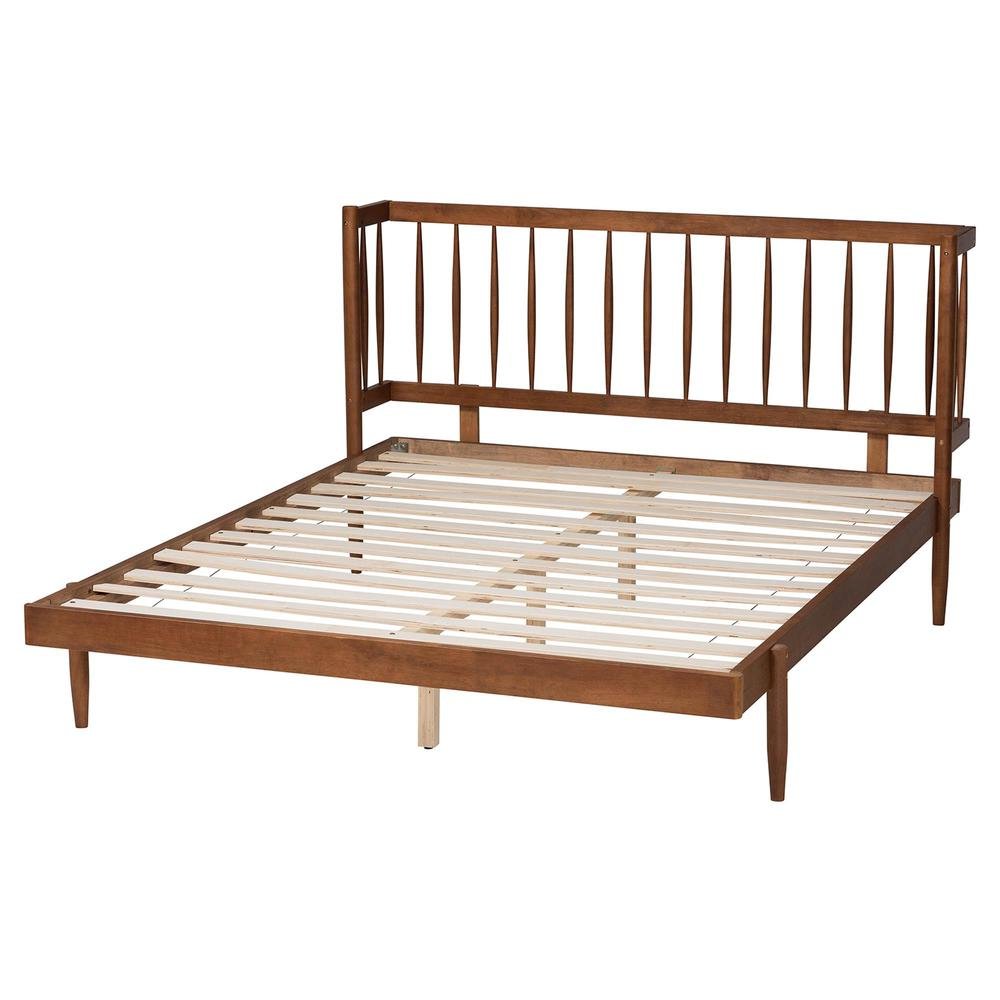 Calderon Retro-Modern Walnut Brown Finished Wood Queen Size Platform Bed. Picture 12
