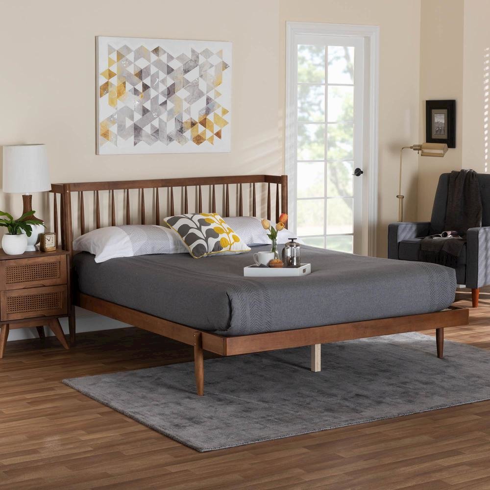 Calderon Retro-Modern Walnut Brown Finished Wood Queen Size Platform Bed. Picture 16
