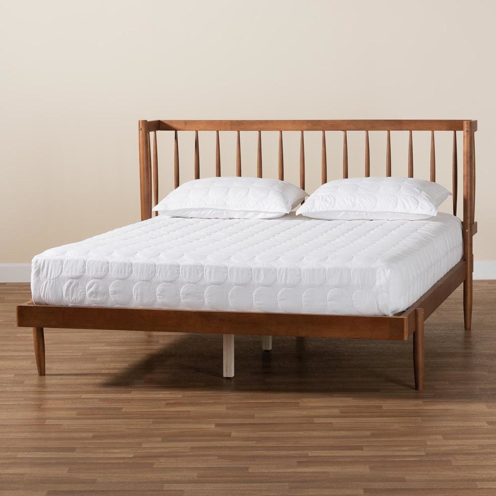Calderon Retro-Modern Walnut Brown Finished Wood Queen Size Platform Bed. Picture 17