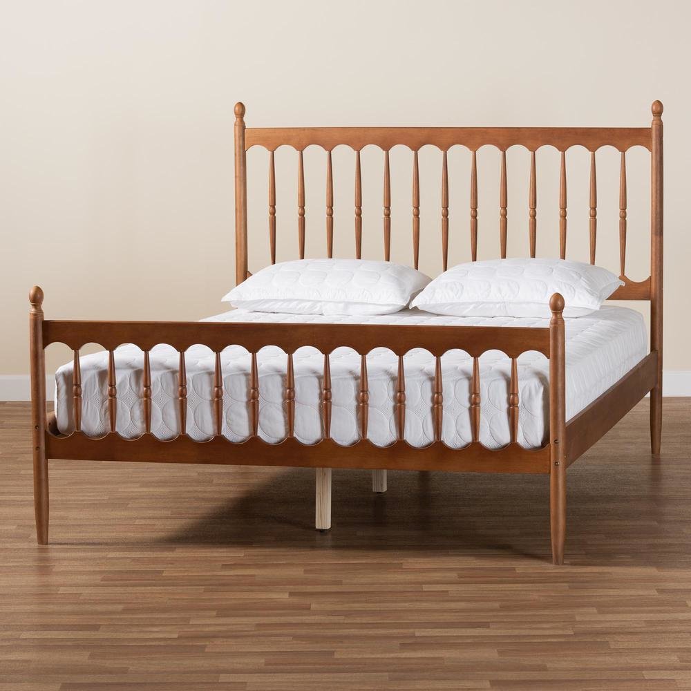 Deance Retro-Modern Walnut Brown Finished Wood Queen Size Platform Bed. Picture 17