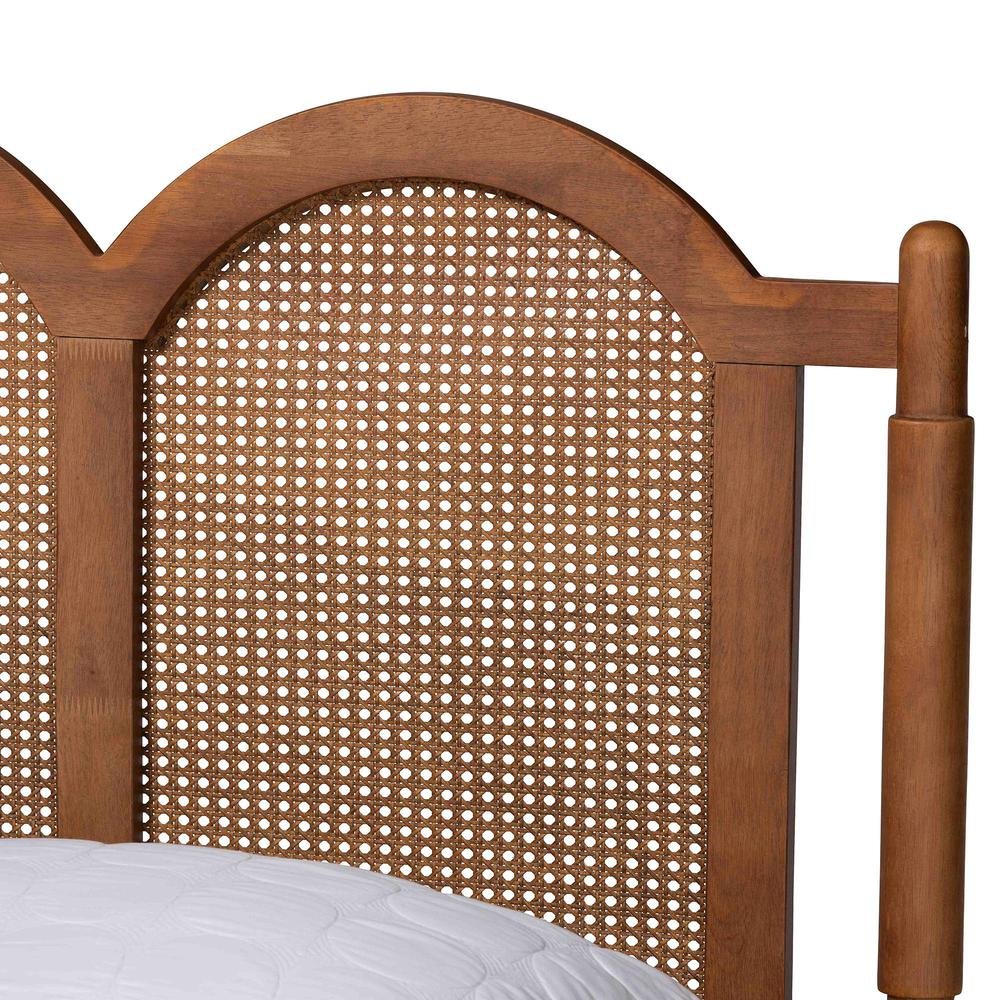Modern Walnut Brown Finished Wood Queen Size Platform Bed with Woven Rattan. Picture 13