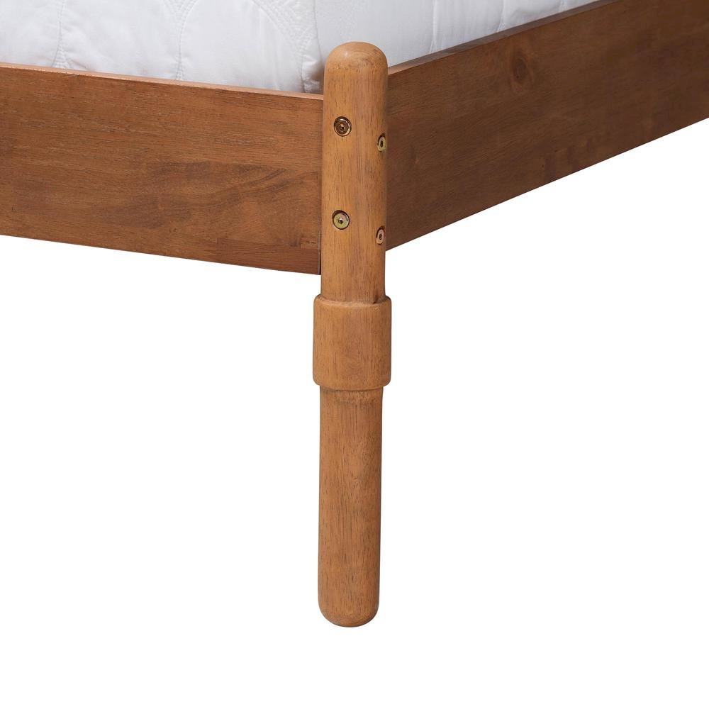 Modern Walnut Brown Finished Wood Queen Size Platform Bed with Woven Rattan. Picture 14