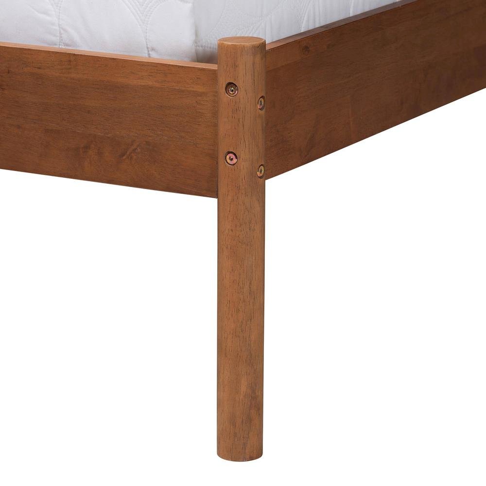 Modern Grey Woven Fabric and Walnut Brown Wood Queen Size Platform Bed. Picture 14