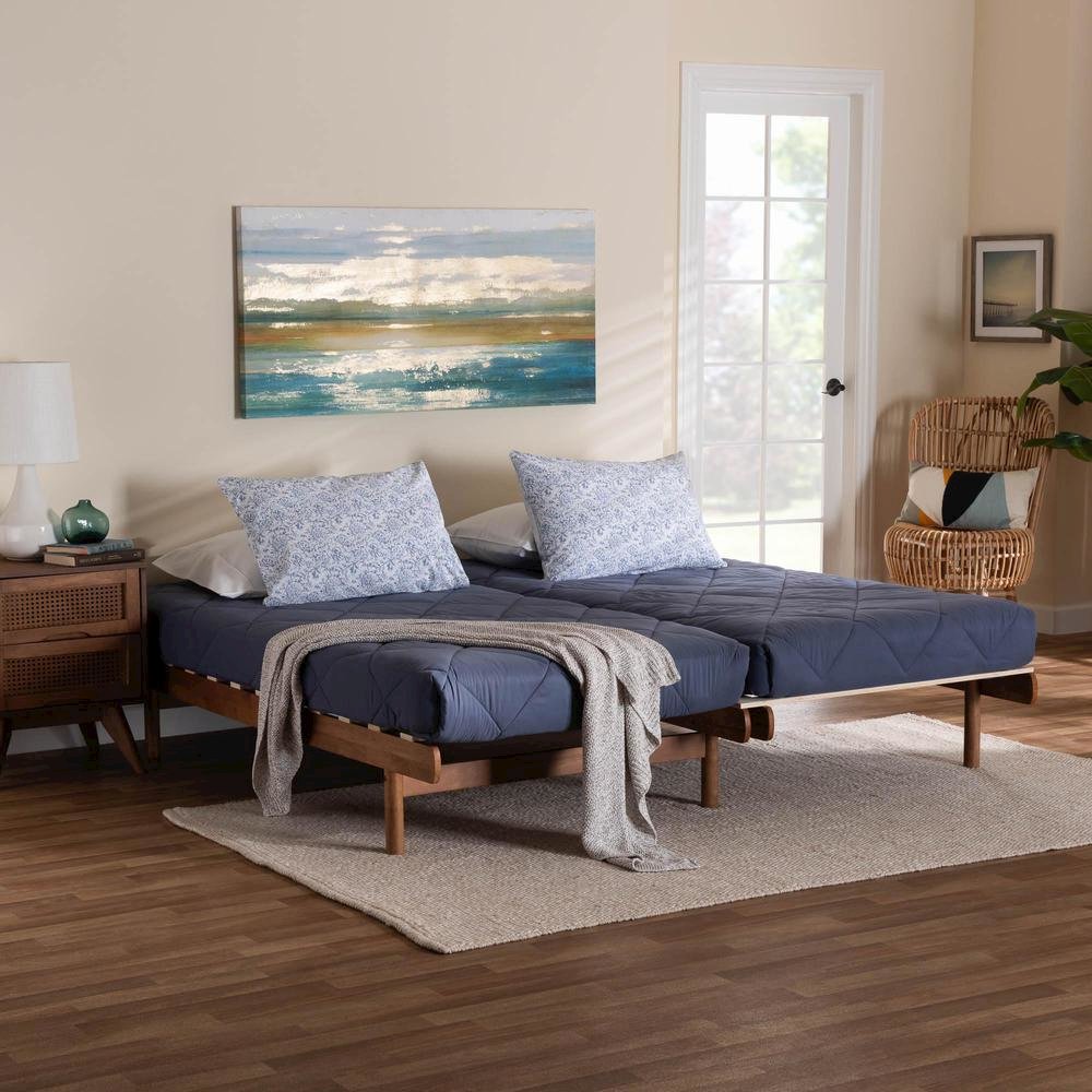Bolivia Mid-Century Modern Walnut Brown Wood Expandable Twin to King Bed Frame. Picture 23