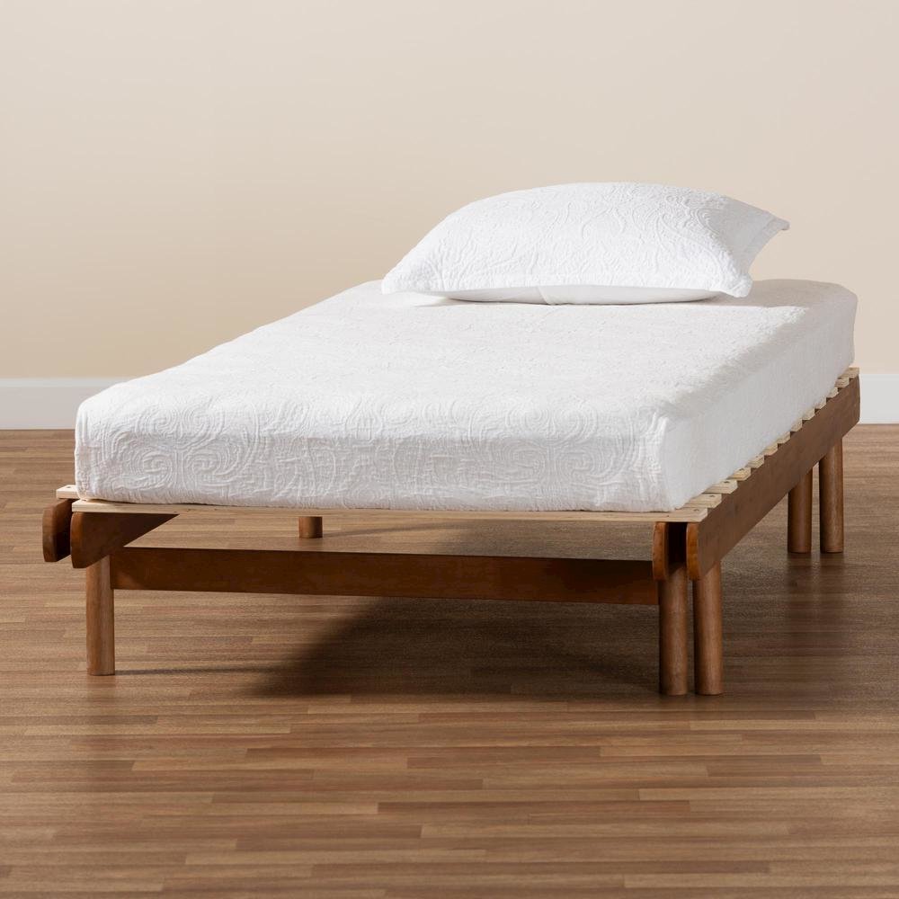 Bolivia Mid-Century Modern Walnut Brown Wood Expandable Twin to King Bed Frame. Picture 24