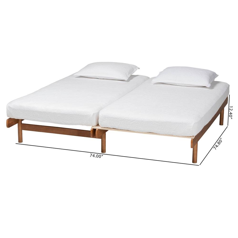 Bolivia Mid-Century Modern Walnut Brown Wood Expandable Twin to King Bed Frame. Picture 26