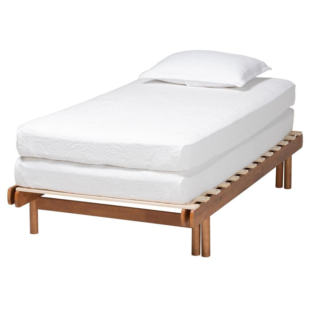Bolivia Mid-Century Modern Walnut Brown Wood Expandable Twin to King Bed Frame. Picture 15