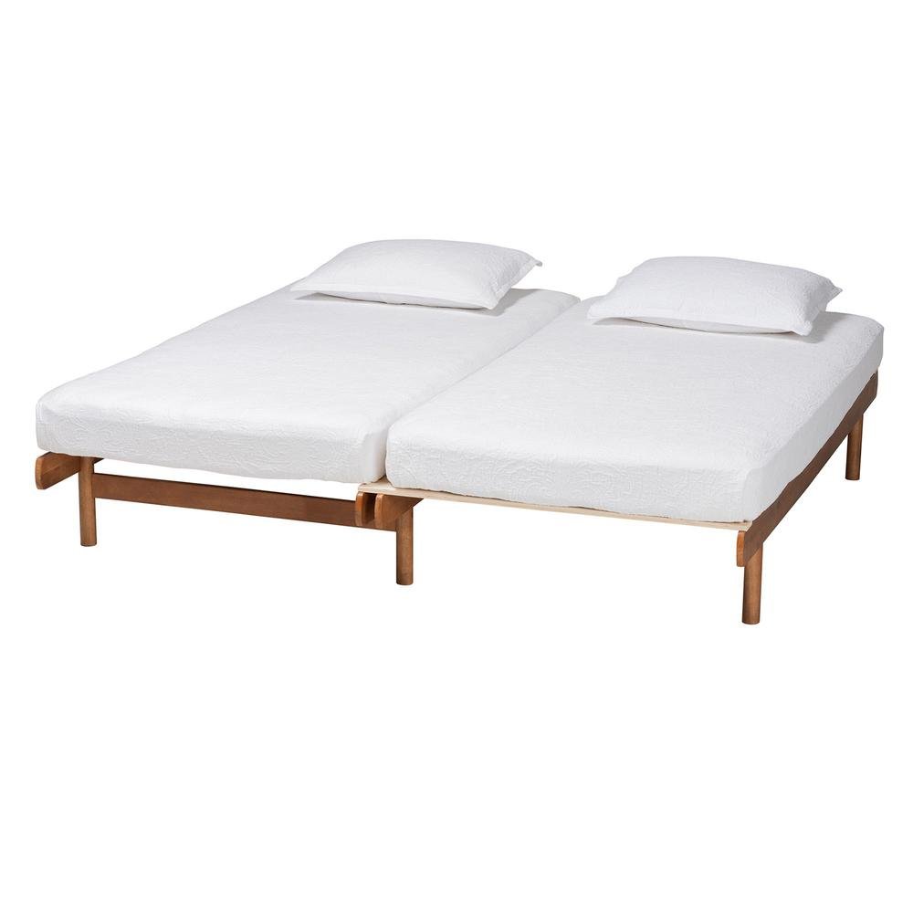 Bolivia Mid-Century Modern Walnut Brown Wood Expandable Twin to King Bed Frame. Picture 16