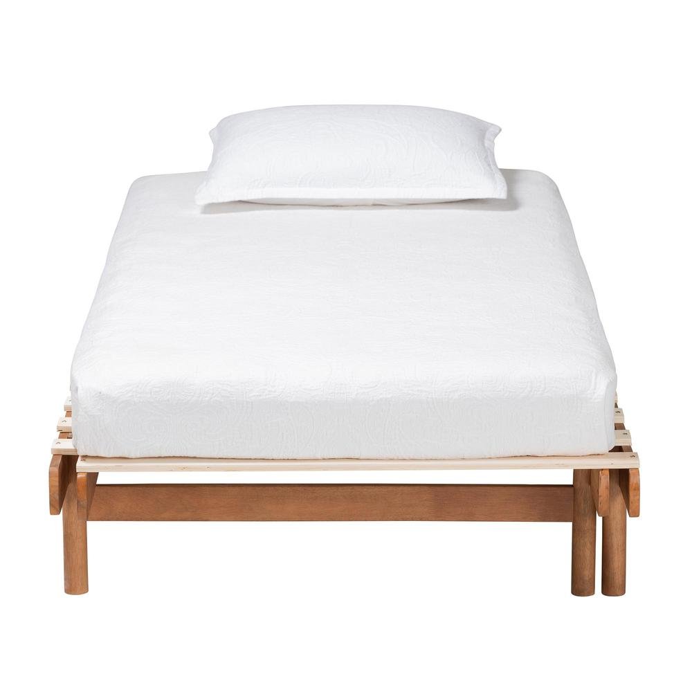 Bolivia Mid-Century Modern Walnut Brown Wood Expandable Twin to King Bed Frame. Picture 17