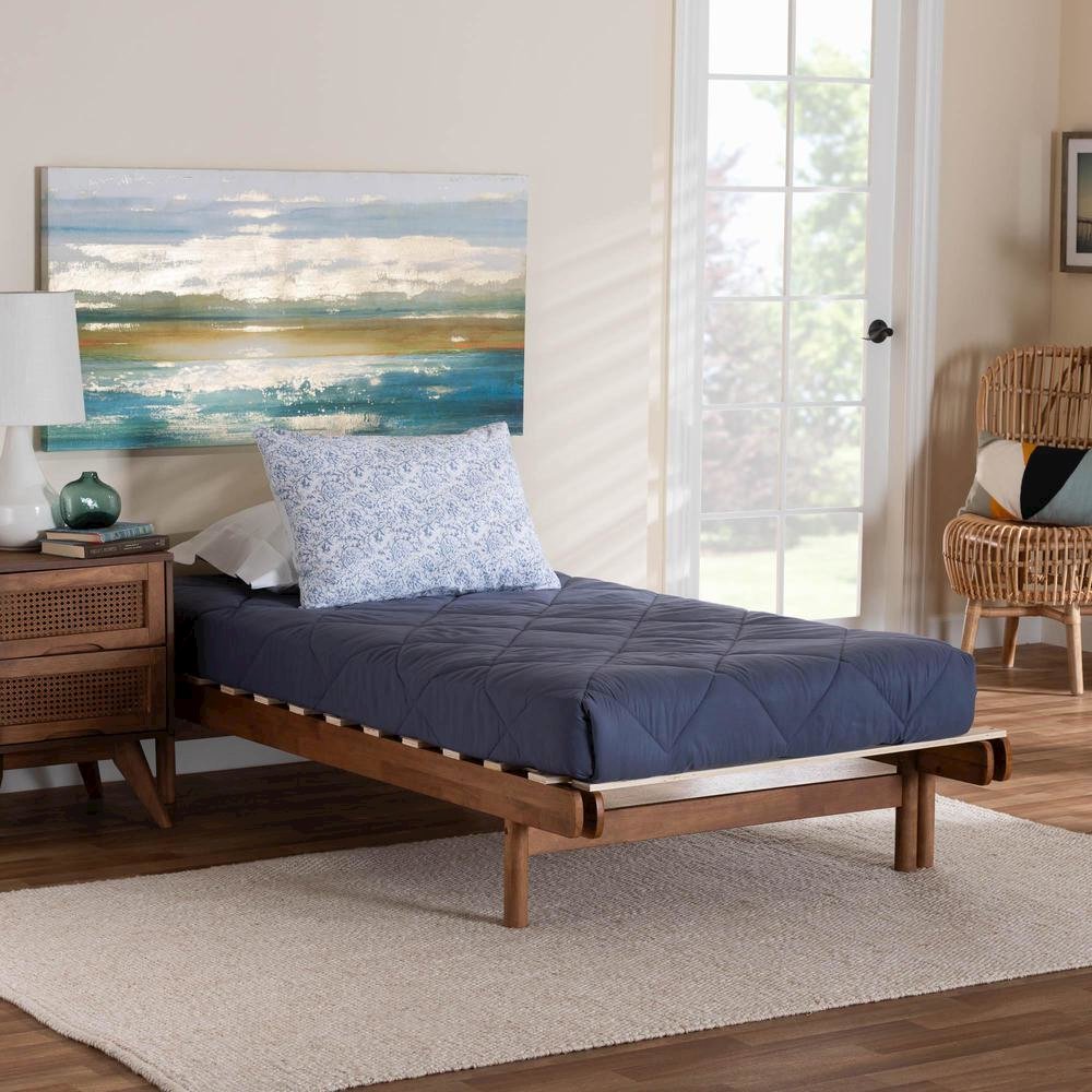 Bolivia Mid-Century Modern Walnut Brown Wood Expandable Twin to King Bed Frame. Picture 22