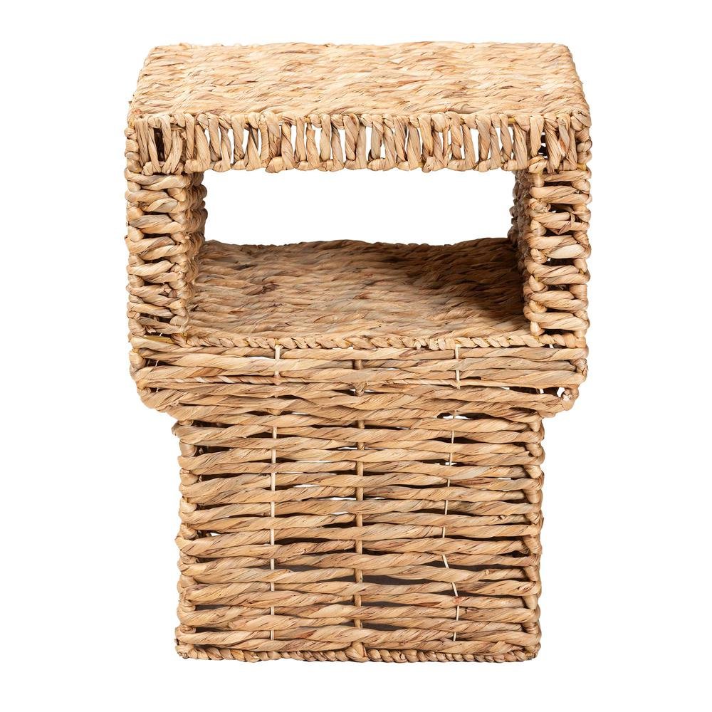 bali & pari Raziel Modern Bohemian Natural Brown Seagrass and Wood End Table. Picture 10
