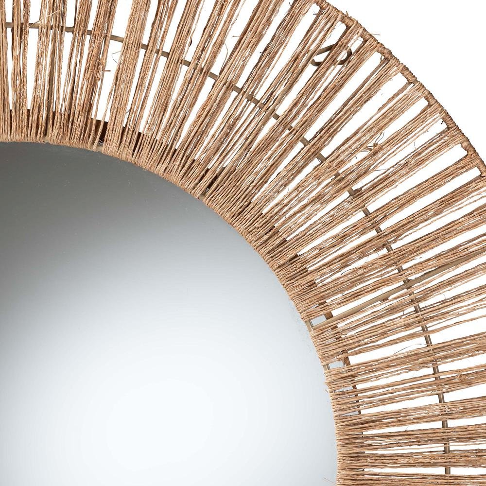Bohemian Metal and Natural Brown Seagrass Accent Wall Mirror. Picture 6