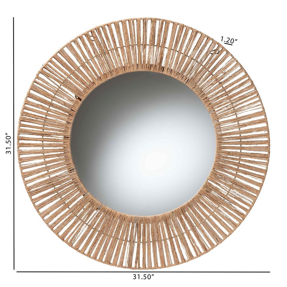 Bohemian Metal and Natural Brown Seagrass Accent Wall Mirror. Picture 8