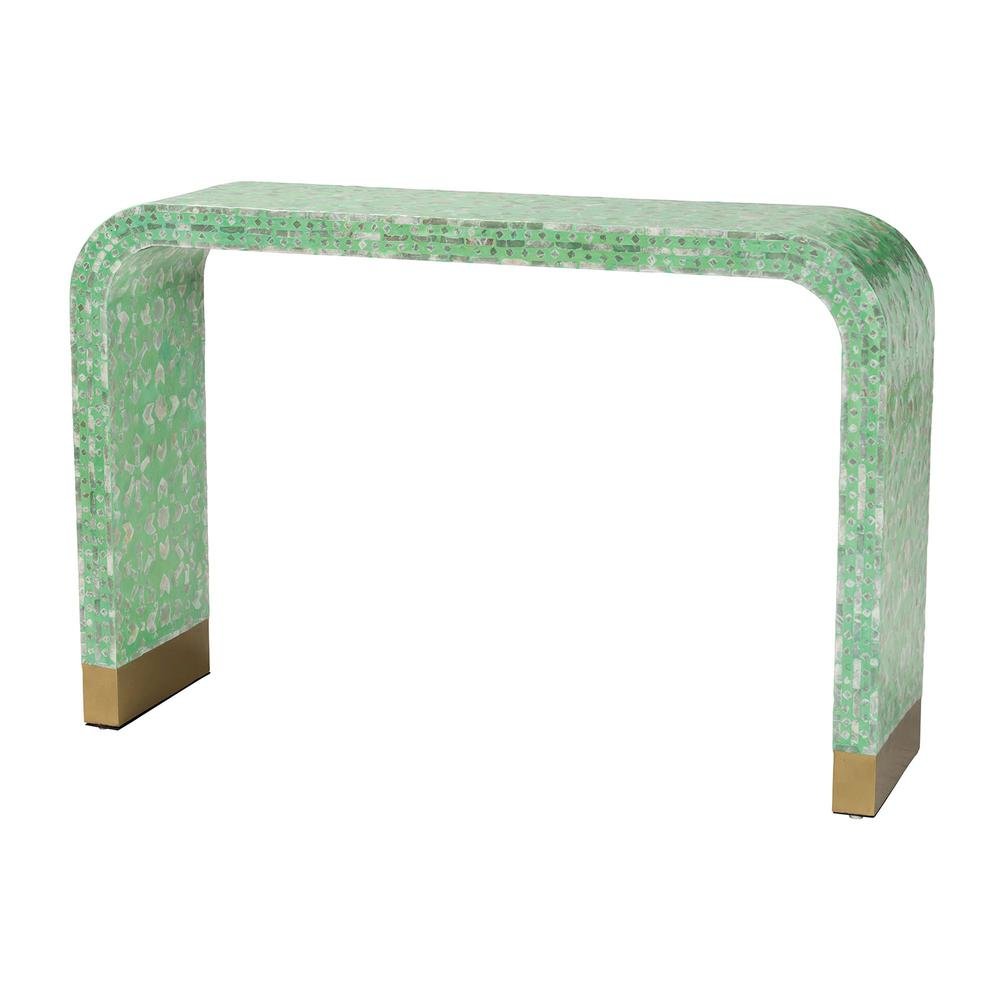 Didrika Modern Bohemian Seafoam Green Mother of Peral Console Table. Picture 9